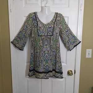 JW Style Floral Multi-Color Boho Pom-Pom Mini Dress - size S